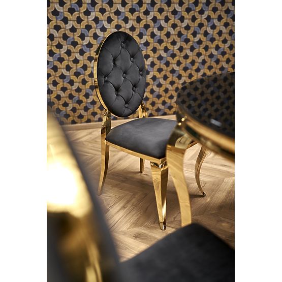 REGINALD_2 runder Tisch Platte - schwarzes Glas, Beine - golden
