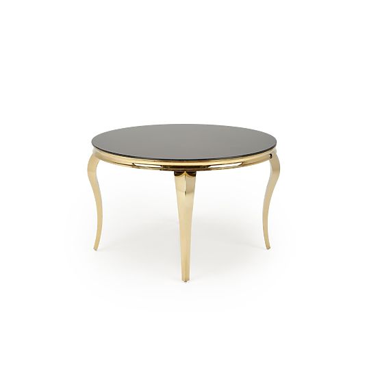 REGINALD_2 runder Tisch Platte - schwarzes Glas, Beine - golden