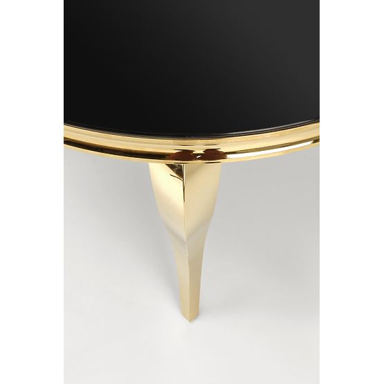 REGINALD_2 runder Tisch Platte - schwarzes Glas, Beine - golden