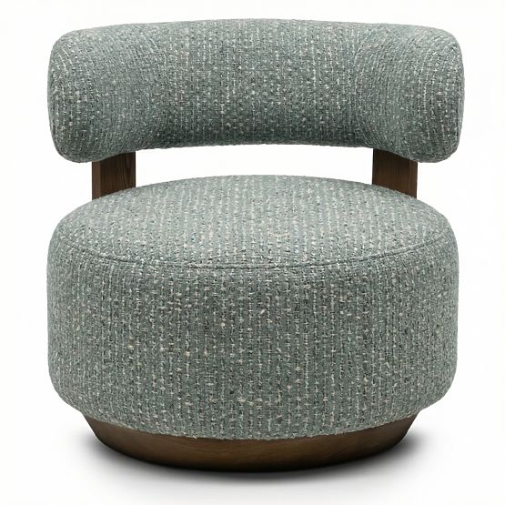 Relax-Sessel Dolce, geschwungene Formen, blau-beige/Nussbaum