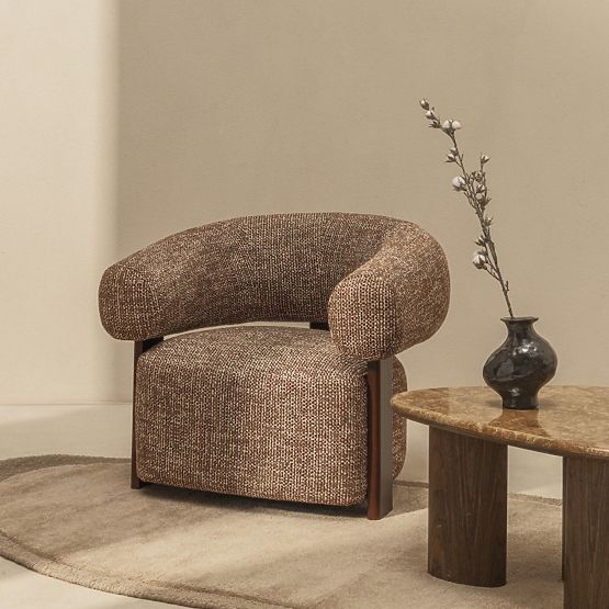 Relaxsessel Maribel braun-cremefarben/Nussbaum, abgerundete Formen