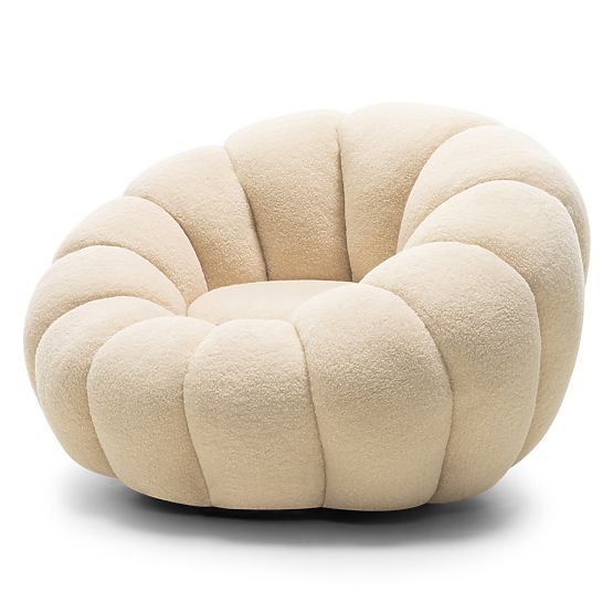 Relaxsessel Venezia beige mit drehbarem Sockel, Bouclé, runde Formen