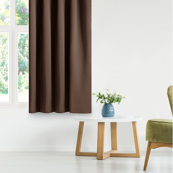 RESTILO BLACKOUT Vorhang, Farbe Braun, Raffhalter, klassischer Stil, silberne Ösen, Material bl