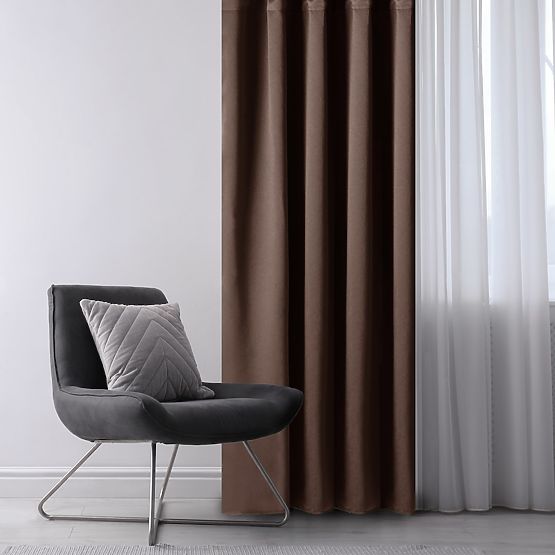 RESTILO BLACKOUT Vorhang, Farbe Braun, Raffhalter, klassischer Stil, silberne Ösen, Material bl