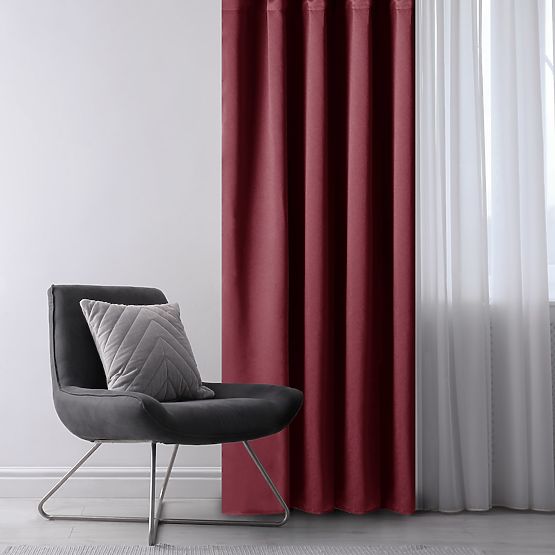 RESTILO BLACKOUT-Vorhang, Farbe Rot, Raffhalter, klassischer Stil, silberne Ösen, Material b
