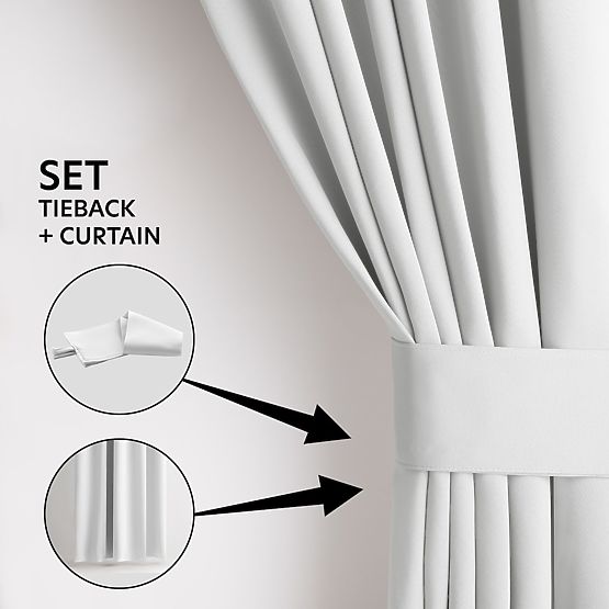 RESTILO BLACKOUT Vorhang Farbe Weiß, Halteschleife, klassischer Stil, silberne Ösen, Material bl