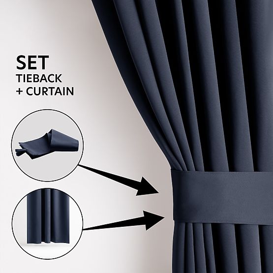 RESTILO BLACKOUT-Vorhang in Indigo, klassischer Stil, silberne Ösen, Material bla