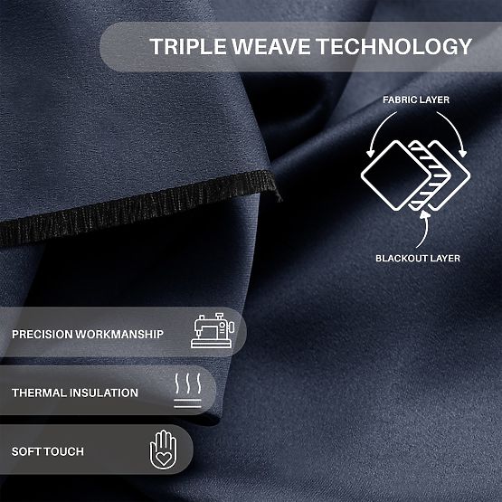 RESTILO BLACKOUT-Vorhang in Indigo, klassischer Stil, silberne Ösen, Material bla