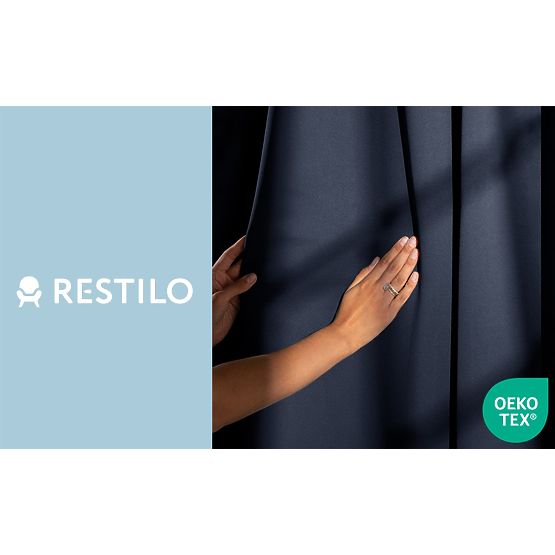 RESTILO BLACKOUT-Vorhang Indigo Raffhalter klassischer Stil silberne Ösen Material bla