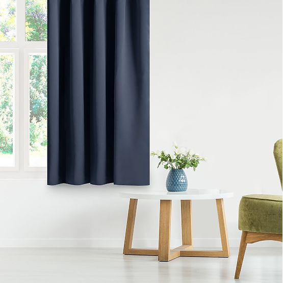 RESTILO BLACKOUT-Vorhang Indigo Raffhalter klassischer Stil silberne Ösen Material bla