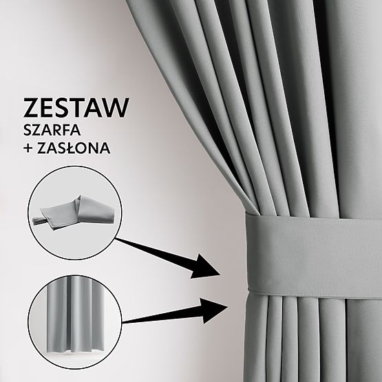 RESTILO Vorhang BLACKOUT Farbe Grau, Schärpe, klassischer Stil, silberne Ösen, Material Blackout