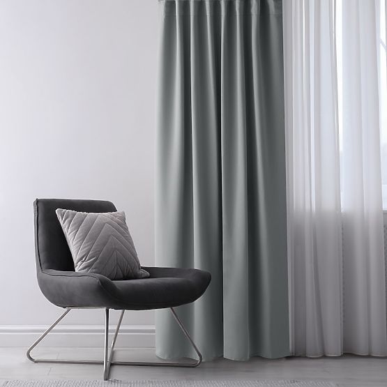 RESTILO Vorhang BLACKOUT Farbe Grau, Schärpe, klassischer Stil, silberne Ösen, Material Blackout