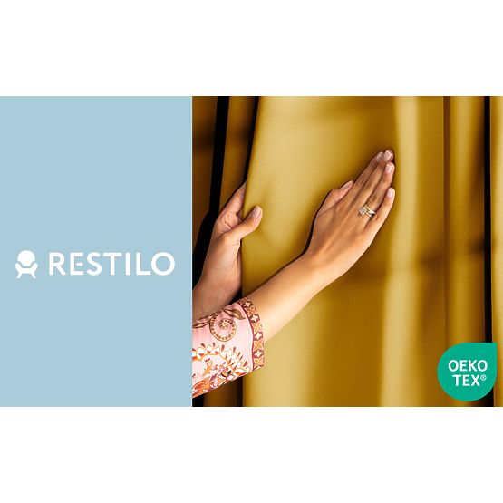 RESTILO Vorhang BLACKOUT Farbe Senf, klassischer Stil, silberne Ösen, Material