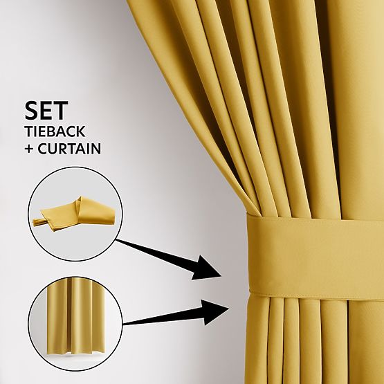 RESTILO Vorhang BLACKOUT Farbe Senf Schärpe klassischer Stil silberne Ösen Material