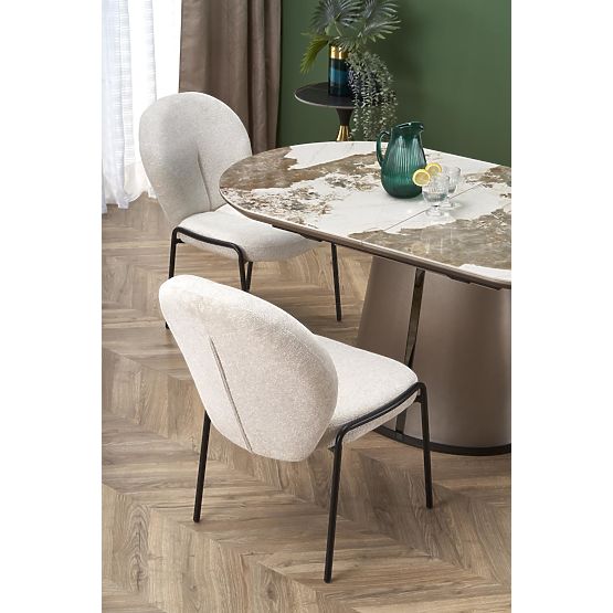ROBINSON ausziehbarer Tisch, beige Marmor / Cappuccino / Schwarz