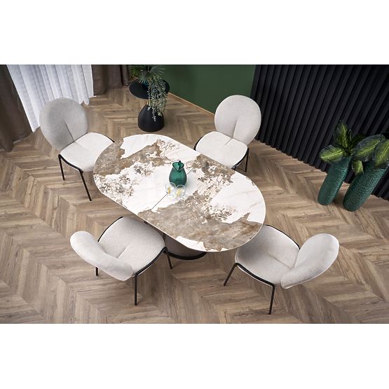 ROBINSON ausziehbarer Tisch, beige Marmor / Cappuccino / Schwarz