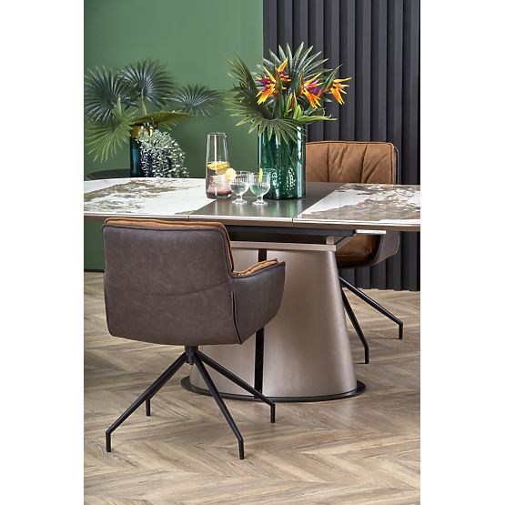 ROBINSON ausziehbarer Tisch, beige Marmor / Cappuccino / Schwarz