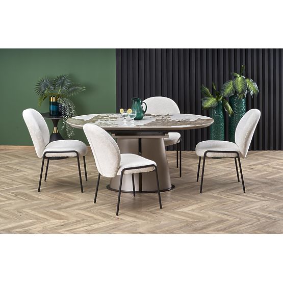 ROBINSON ausziehbarer Tisch, beige Marmor / Cappuccino / Schwarz