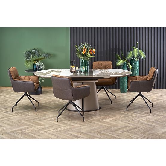 ROBINSON ausziehbarer Tisch, beige Marmor / Cappuccino / Schwarz