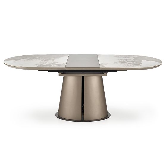 ROBINSON ausziehbarer Tisch, beige Marmor / Cappuccino / Schwarz