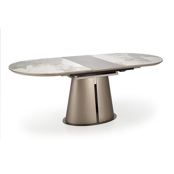 ROBINSON ausziehbarer Tisch, beige Marmor / Cappuccino / Schwarz