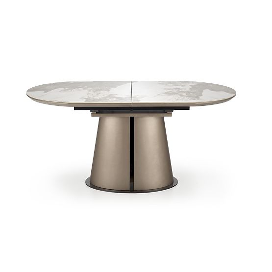 ROBINSON ausziehbarer Tisch, beige Marmor / Cappuccino / Schwarz