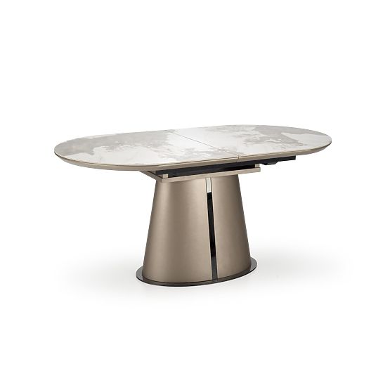 ROBINSON ausziehbarer Tisch, beige Marmor / Cappuccino / Schwarz