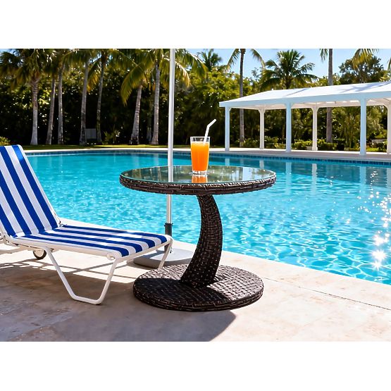 Runder Balkon-Tisch aus Technorattan, moderner Couchtisch