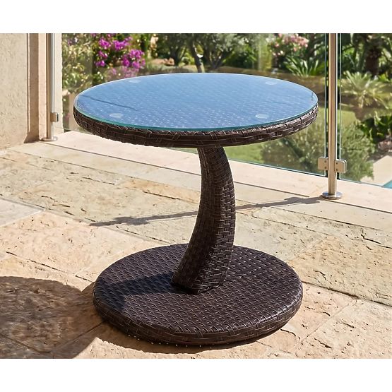 Runder Balkon-Tisch aus Technorattan, moderner Couchtisch