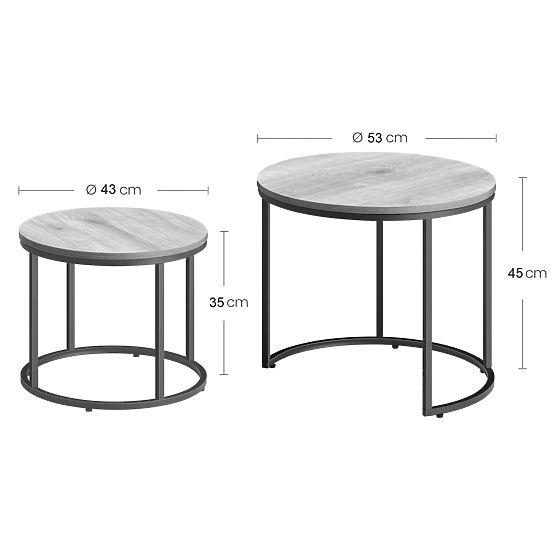 Runder Couchtisch 2er Set - Marmor / schwarze Beine