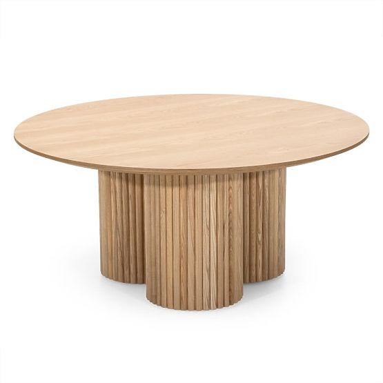 Runder Couchtisch Vesby 100 cm, Natur Eiche, Esche, Lamellen