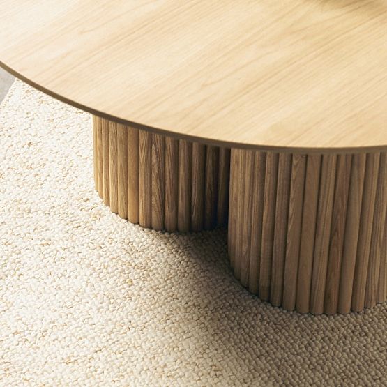 Runder Couchtisch Vesby 100 cm, Natur Eiche, Esche, Lamellen