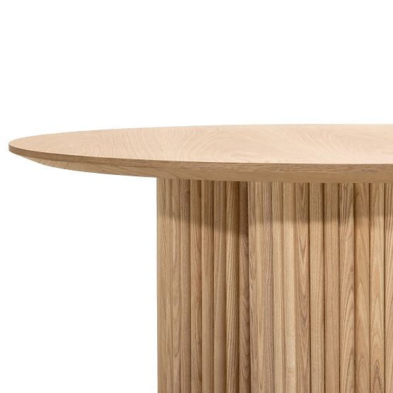 Runder Couchtisch Vesby 100 cm, Natur Eiche, Esche, Lamellen