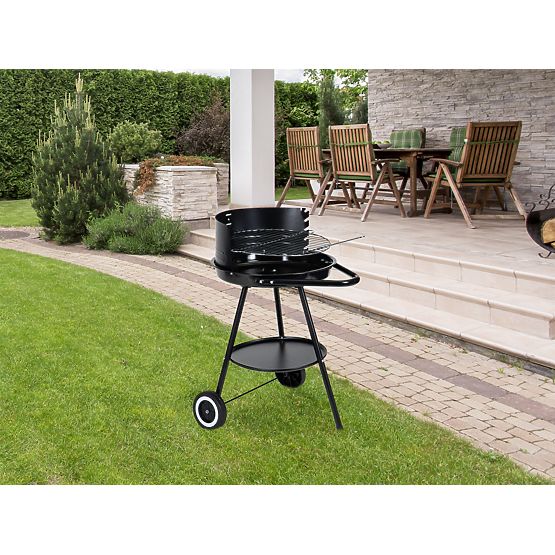 Runder Gartengrill mit höhenverstellbarem Rost