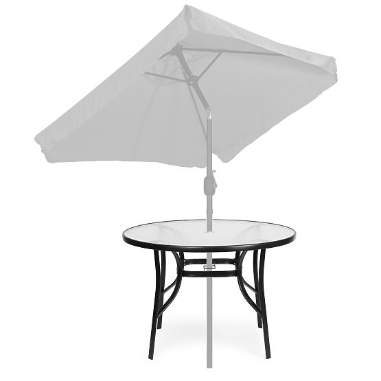 Runder Gartentisch 105 cm für Terrasse, Garten, Balkon, gehärtetes Glas, Sonnenschirmöffnung MultiGa