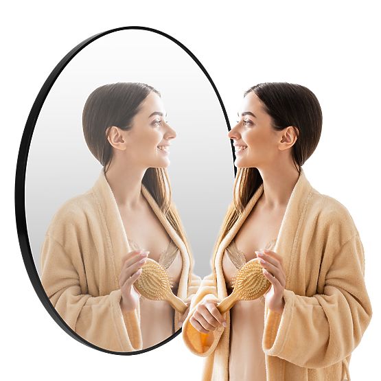 Rundes Wandspiegel 80 cm hängend moderner schwarzer Aluminiumrahmen ModernHome