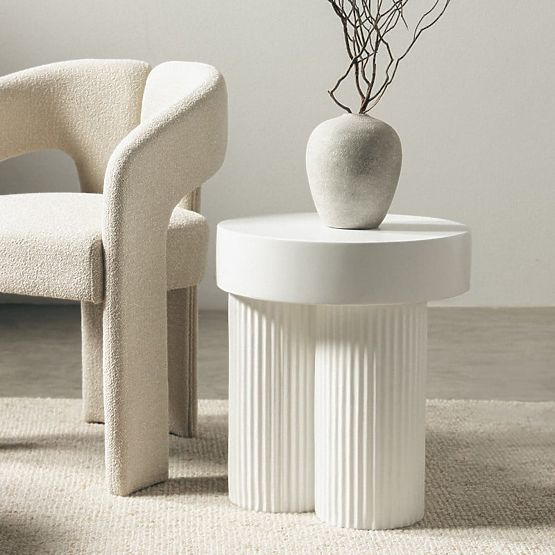 Salerno Couchtisch 45 cm, rund, weiß, mit Rillen