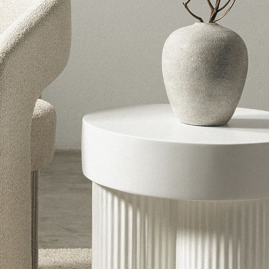 Salerno Couchtisch 45 cm, rund, weiß, mit Rillen