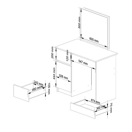 SCHMINKTISCH MIT SPIEGEL CLP P-2/SL LINKS PK EICHE CRAFT