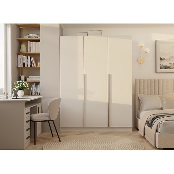 SCHRANK SENSO 3D 150 CM 3 TÜREN GOLDENE GRIFFE FÜR WOHNZIMMER SCHLAFZIMMER KASCHMIR BEIGE