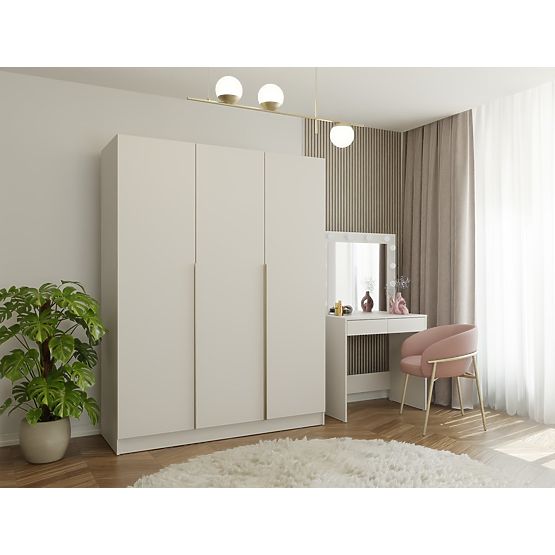 SCHRANK SENSO 3D 150 CM 3 TÜREN GOLDENE GRIFFE FÜR WOHNZIMMER SCHLAFZIMMER KASCHMIR BEIGE