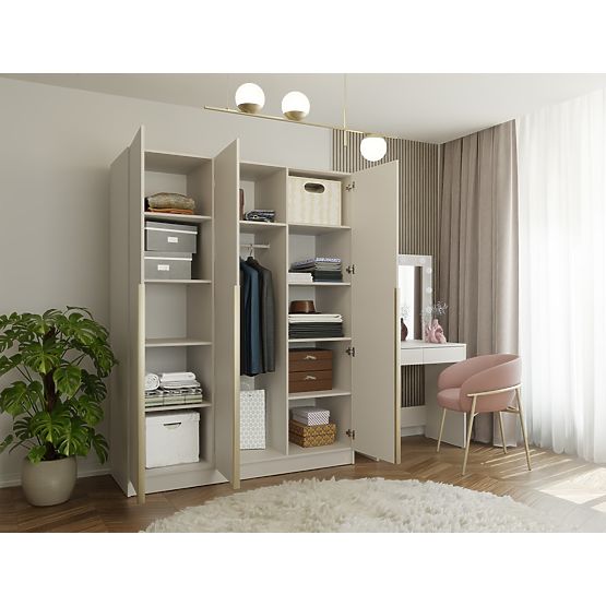 SCHRANK SENSO 3D 150 CM 3 TÜREN GOLDENE GRIFFE FÜR WOHNZIMMER SCHLAFZIMMER KASCHMIR BEIGE