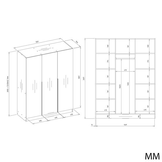 SCHRANK SENSO 3D 150 CM 3 TÜREN GOLDENE GRIFFE FÜR WOHNZIMMER SCHLAFZIMMER KASCHMIR BEIGE