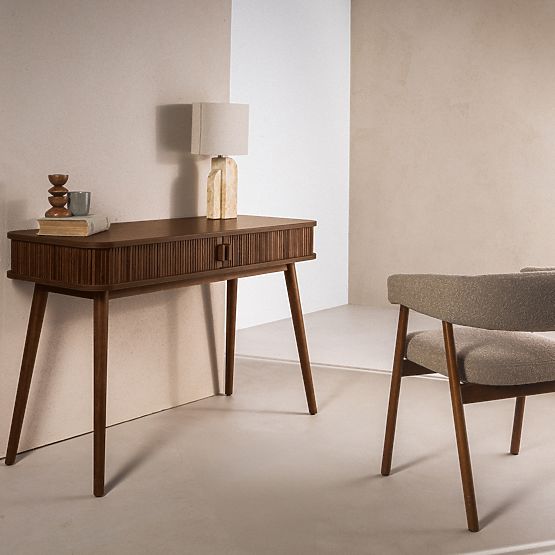 Schreibtisch Clemente mit Lamellen, Nussbaum