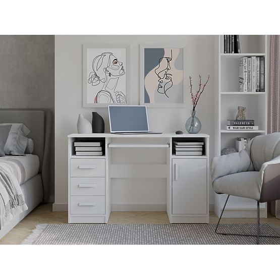 SCHREIBTISCH DELTA WEISS 120 cm 3 Schubladen Schrank Regal Für Büro Zimmer Für Laptop