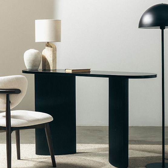 Schreibtisch/Konsole Pauline 140 cm, schwarz, Lamellen