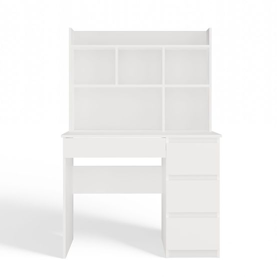 Schreibtisch MIJAS Rechts mit Aufsatz Mattweiß 4 Schubladen 4 Regale für Büro und Zimmer