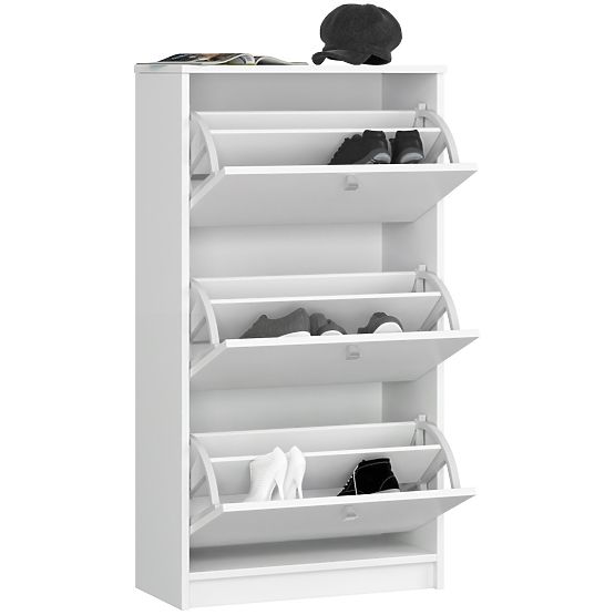 SCHUHSCHRANK 3 KLAPPBARE TÜREN 60 cm WEISS