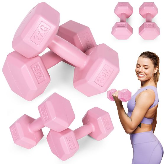 Sechseckige Hanteln Set 2x2 kg Fitness Gewichte rosa ModernHome