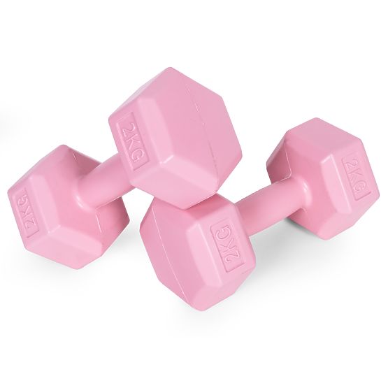 Sechseckige Hanteln Set 2x2 kg Fitness Gewichte rosa ModernHome
